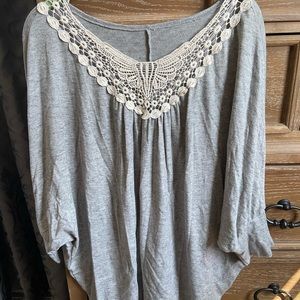 Butterfly Top, Boho Lace, Gray, Size One Size